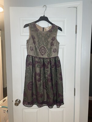 green emerald velvet dress Black Embroidered Lace Yoke Fit & Flare Dress Medium main image 0