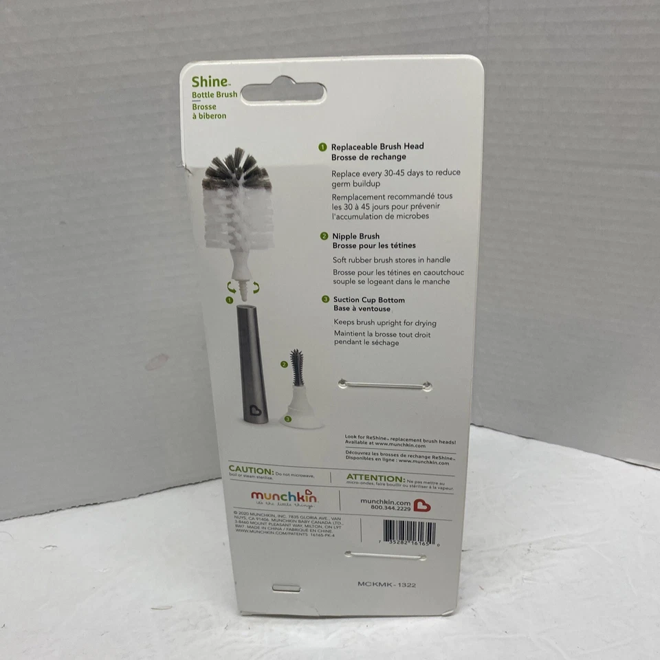 Cepillo para botellas de cerdas Munchkin mango de acero inoxidable con cabezal de repuesto Foto 2 de 2