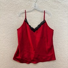 Y2K Vintage Secret Treasures Camisole Tank Top XL 16 18 Red Satin Lace
