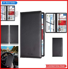Car Registration Insurance Card Holder 6 Compartments Magnetic Closure Carbon