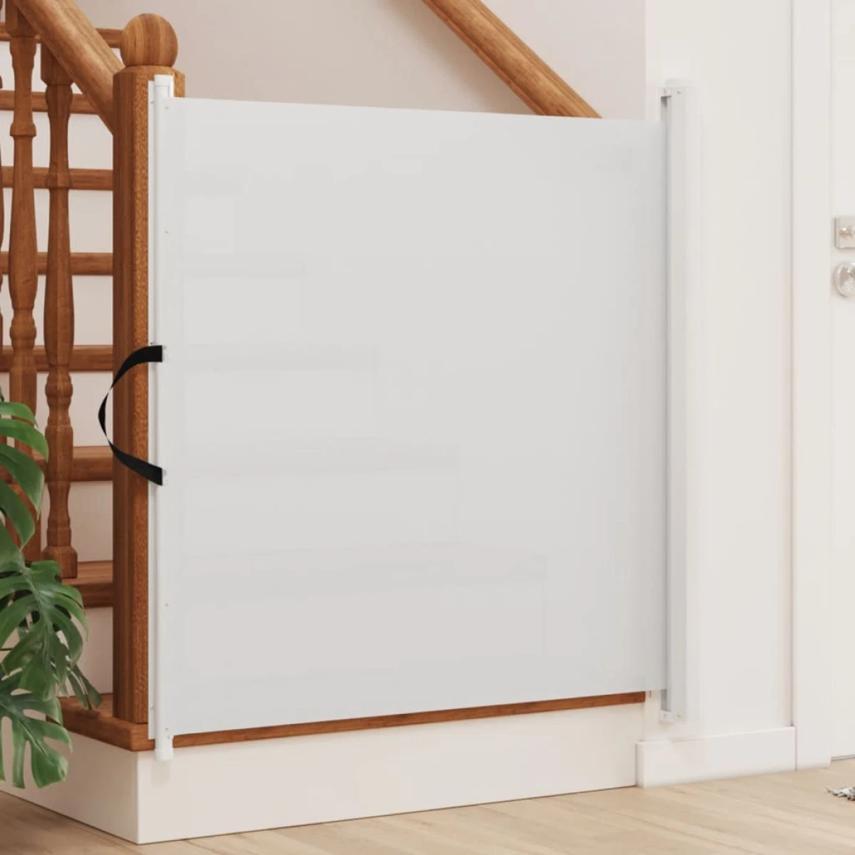 Retractable Pet Gate White 82.5x125cm Textilene Mesh Powder-Coated Compact Frame