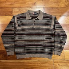 Vtg Chaps Ralph Lauren Sweater Mens L Brown Lambswool Hand Framed Nordic Flaws