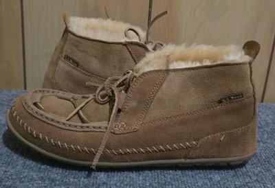 L.L. Bean Men's Size 10 Wicked Good Lodge Chukka Boots Suede Real Lamb Fur Brown