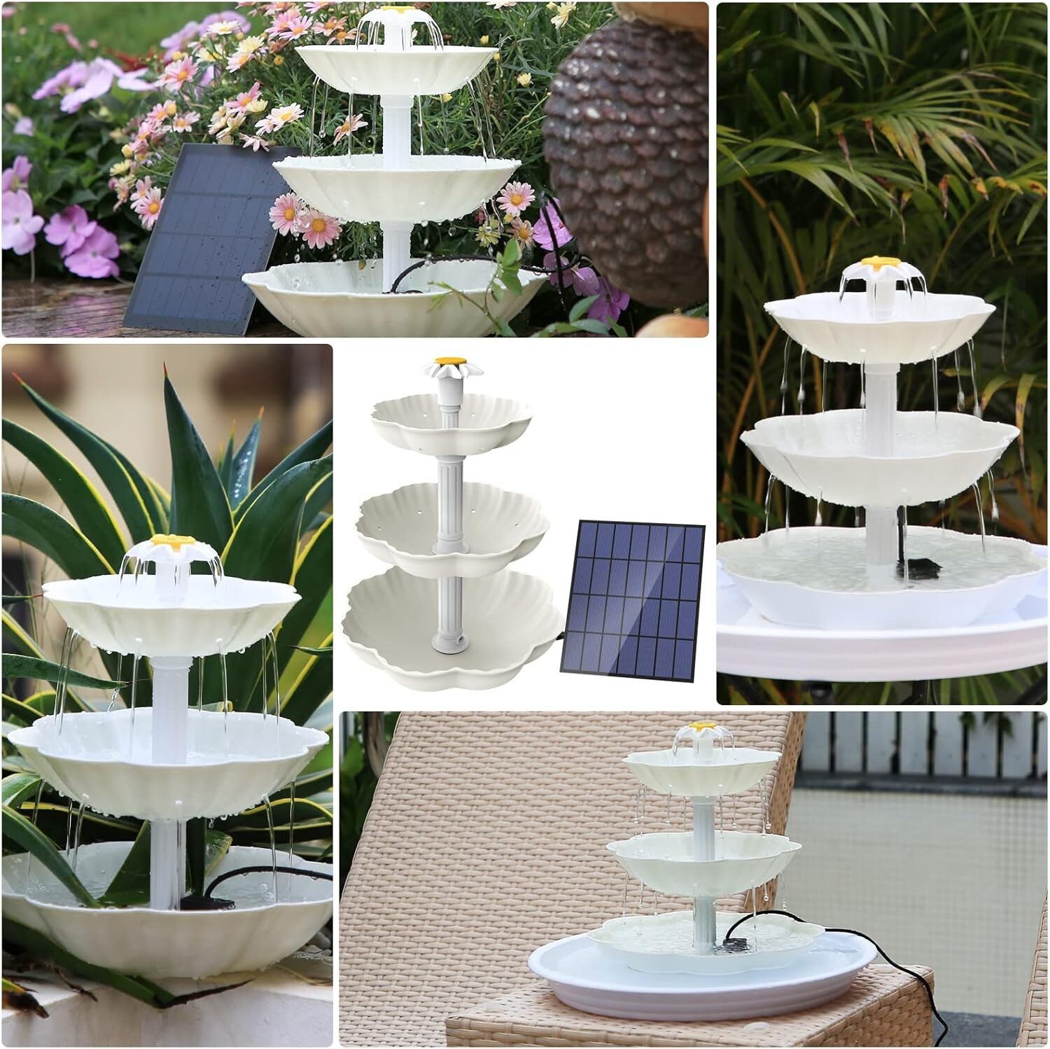 3 Tiered Bird Bath with 3.5W Solar Pump, DIY Solar Fountain Outdoor Bird Feeder