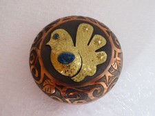 Kupfer Schmuckdose Pillendose Deckeldose Vogelmotiv mit Lapislazuli-Stein Chile