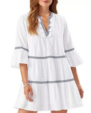 Tommy Bahama Womens size S White Embroidered Cotton Tiered Cover-Up Dress v-neck