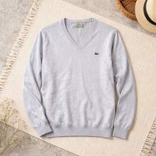 Lacoste Men's L V-Neck Y2K Sweater Classic Fit Vintage Light Blue Cotton 6 Croc