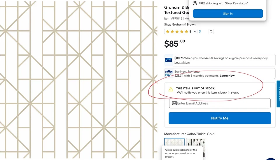 6 Double Rolls Graham & Brown Kelly Hoppen Wallpaper No. 103003 Geo Gold PS90 - Image 3 of 4