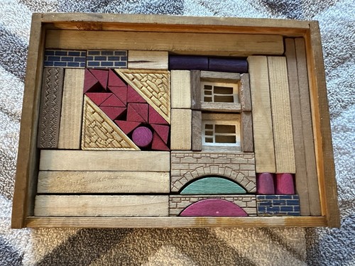 Antique German Wooden Architectural Building Block Set with Colorful Pieces - Picture 3 of 12