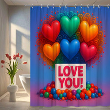 Colorful Hearts Love You Shower Curtain for Fun Bathroom D cor