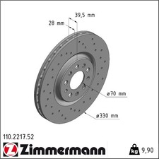 2x Zimmermann 110.2217.52 Bremsscheibe für ALFA ROMEO JEEP GIULIETTA 159 BRERA