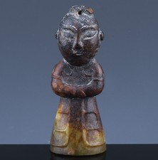 VERY RARE CHINESE ARCHAIC BLACK YELLOW JADE FIGURAL PENDANT ZHOU WARRING STATES
