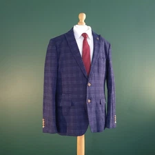 Marc Darcy Blazer Men's 42 Navy Blue Checkered Single-Breasted Peak Lapel Jacket