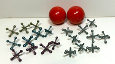 Vintage Metal Jacks Set   20 Multi-Color Jacks  2 Red Balls