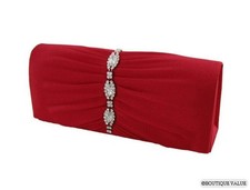 Red Satin Rhinestones Shoulder Clutch Envelope Evening Purse NEW