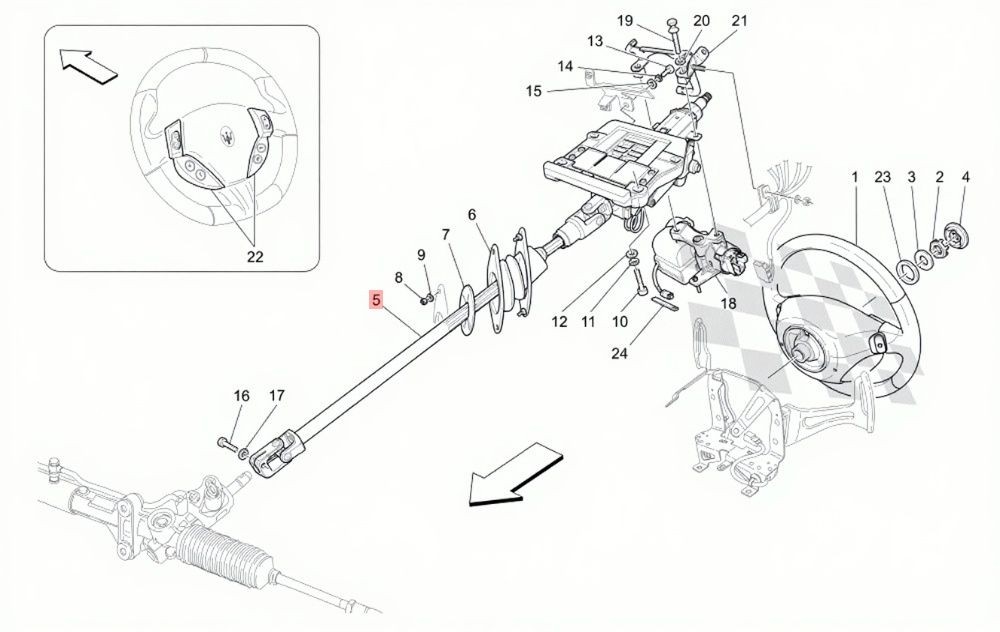 08-19 MASERATI GRANTURISMO POWER STEERING COLUMN ADJUST ROD ASSEMBLY OEM