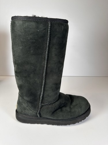 UGG Classic Tall II 2 Black Water-resistant Suede Sheepskin Boots Size 7 Women - Picture 10 of 11