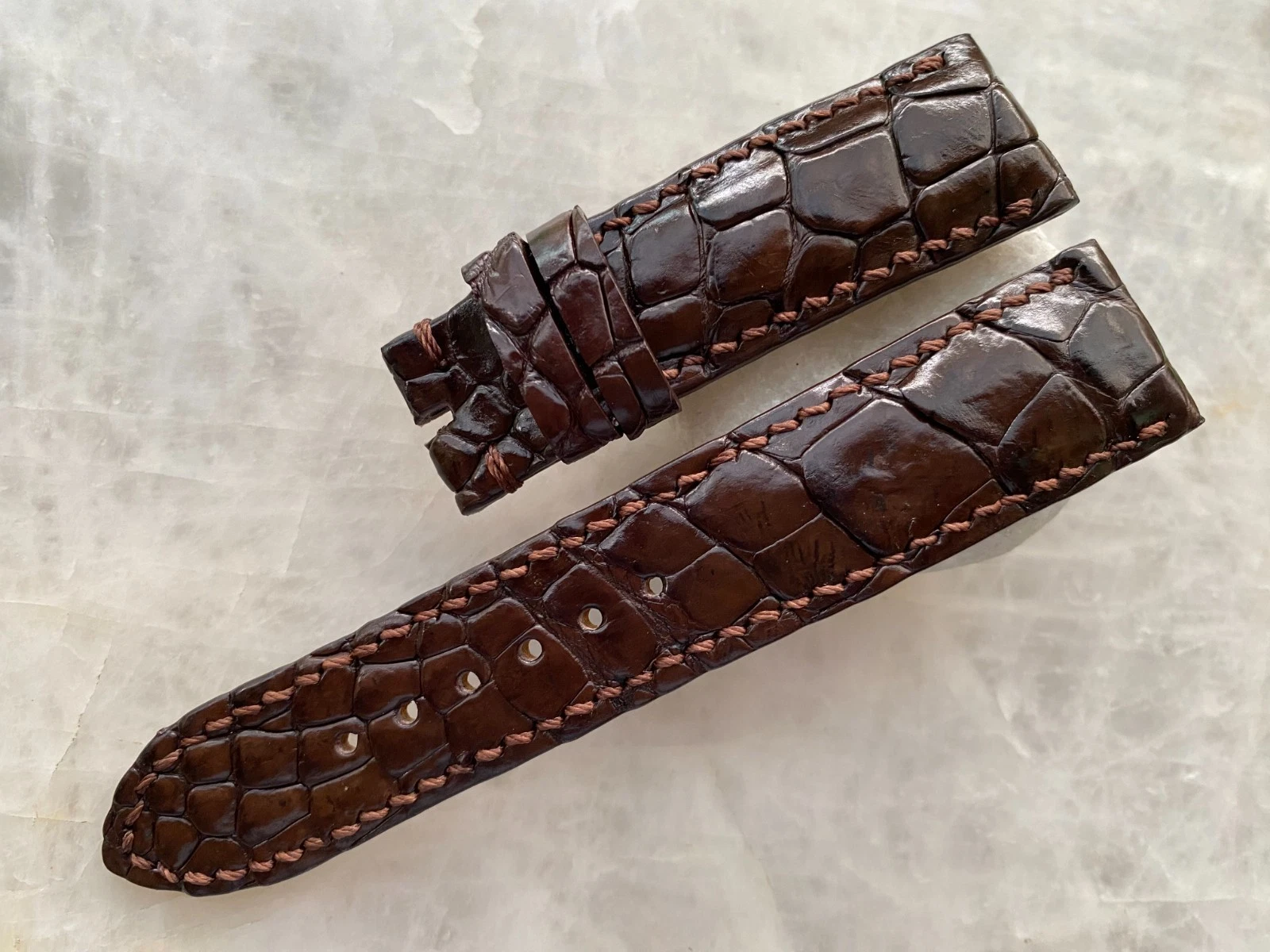 22mm/20mm Brown Alligator Crocodile Print Leather Watch Strap Band