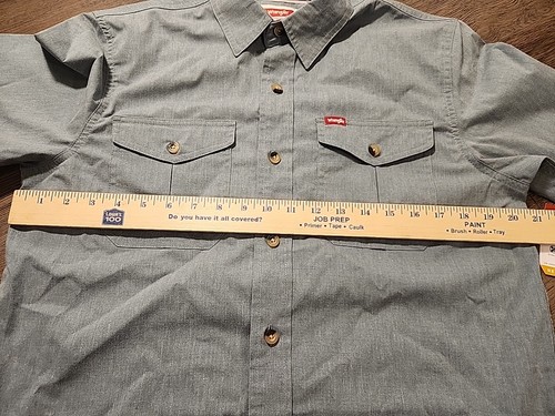 Wrangler Shirt Mens SMALL Sage Green Stretch Short Sleeve Flap Pockets - Picture 3 of 3