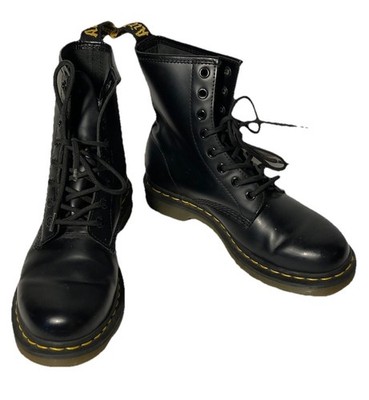 DR MARTENS Womens 1460 Smooth Black Leather Boots-Eight Eye Lace Up-US Sz 8-NEW