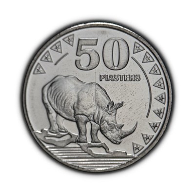 SOUTH SUDAN. 2015, 50 Piasters - African Fish Eagle Spear, White Rhinoceros 7