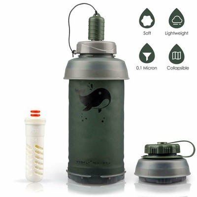 Water Purifier Bottle Filter Bottle w/Straw Reusable 750ml Collapsible&Foldable