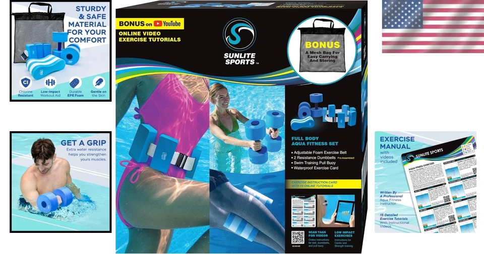 Kit de ejercicio acuático premium: cinturón de natación, mancuernas y videos instructivos incluidos Foto 2 de 4