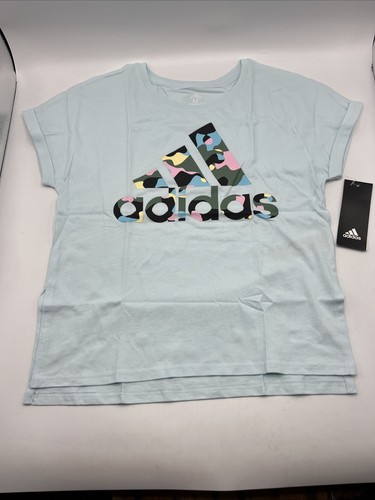 Adidas Graphic Tee Girls Size S (ages 7-8) Blue T Shirt New with Tags - Picture 2 of 3