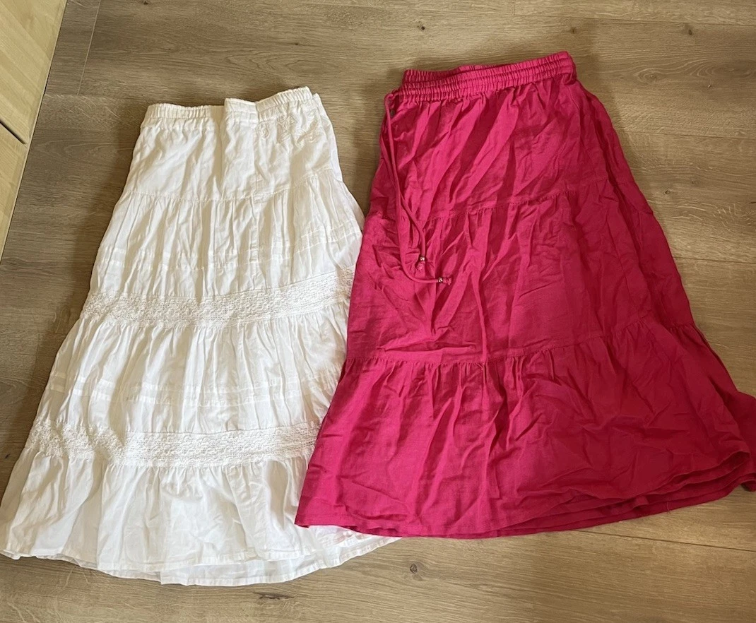 Bundle Skirts Size 24 Summer Cotton Linen Mix Plus Size White Pink