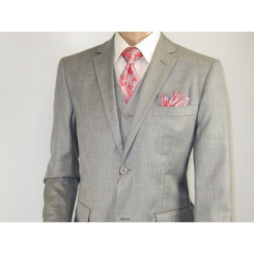 Traje de tres piezas para hombre chaleco VITALI tela suave con brillo M3090 gris piedra 3 piezas - Imagen 5 de 14