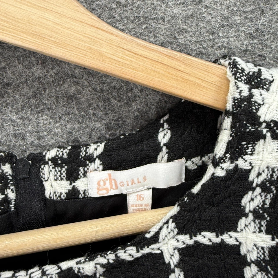 Vestido GH Meninas 16 Preto Xadrez Bainha Curta Zíper Forrado Sem Mangas Acrílico - Imagem 3 de 4