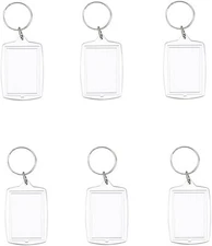 6pcs Double Sided Blank Picture Keychain Personalised Photo Key Fob Holder with 