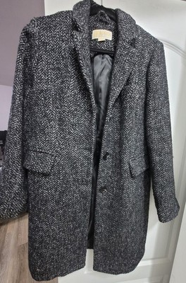 Michael Kors Women's Long Coat Jacket Black White Wool Blend Size Medium