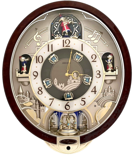 EUC Seiko Melodies In Motion Musical Clock Hi-Fi Beatles Songs QXM160BRH VIDEO