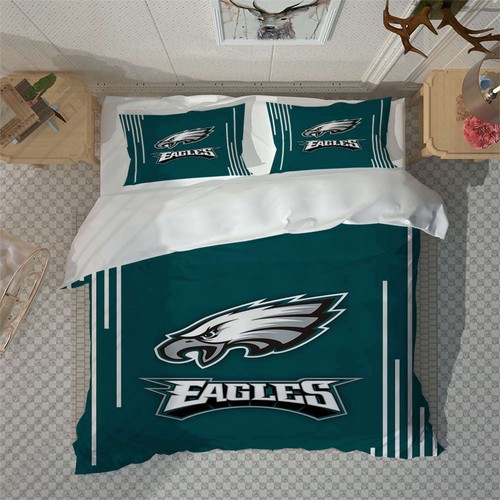 Teal And White Eagle Logo 3D Quilt Duvet Doona Cover Set Pillow case Print - Bild 7 von 10
