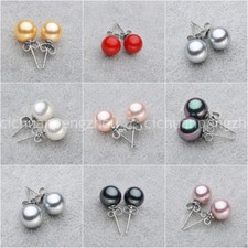 8/10/12mm Round Multi-Color South Sea Shell Pearl Silver Stud Earrings