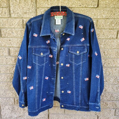 Quacker Factory Denim Jacket Womens Size Medium Flag