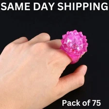 LED Light Up Flashing Pink Jelly Bumpy Rings - Pack of 75 By Party Glowz