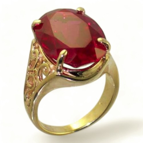 Created Ruby, Solid 10KY or 14KY Gold Ladies Ring, R049 - Picture 5 of 7