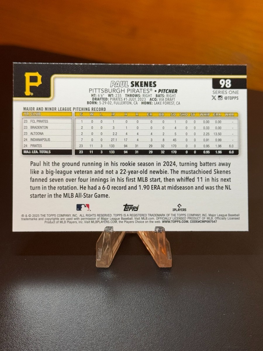 2025 Topps Series 1 - #98 Paul Skenes All-Star Rookie Cup