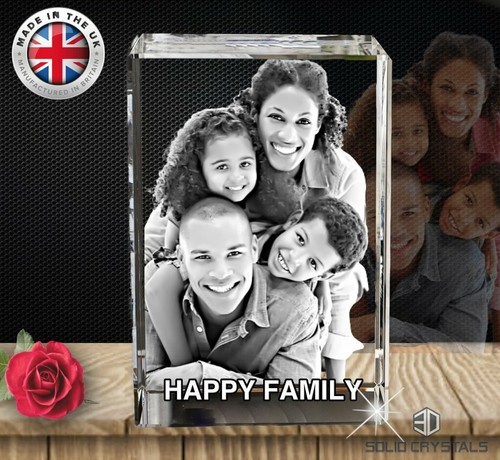 Custom Family 3D Laser Engraved Photo Glass Crystal Block Memorial Gift Sets - Picture 4 of 7