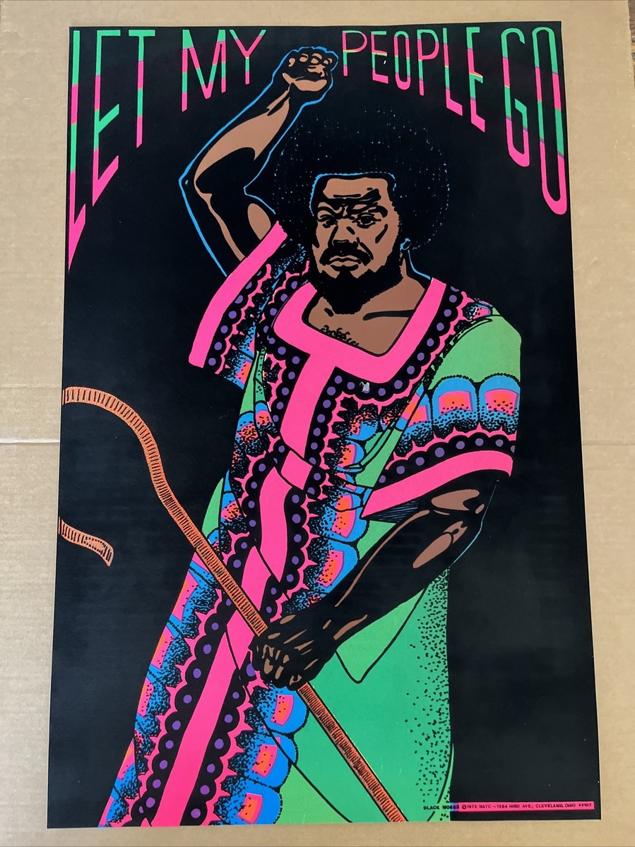 black Moses let my people go vintage blacklight poster