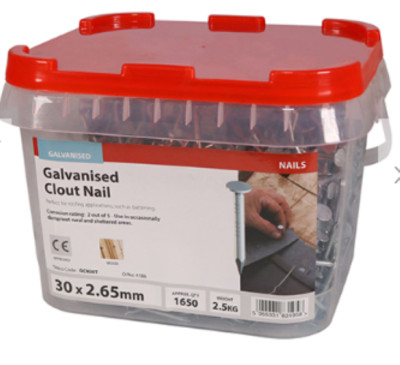 CLOUT NÄGEL 30MM VERZINKT 1KG & 2,5KG FILZ DACHSCHIEFER SCHUPPEN TACK GROSSER KOPF