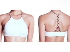  94 Red Carter Halter Braid Strap Bikini Top X Small 2 Cream Colorful Trim Swim