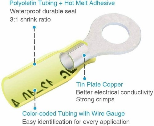 Insulated Heat Shrink Ring Electrical Wire Crimp Connectors 12-10AWG US 100pcs - Picture 6 of 11