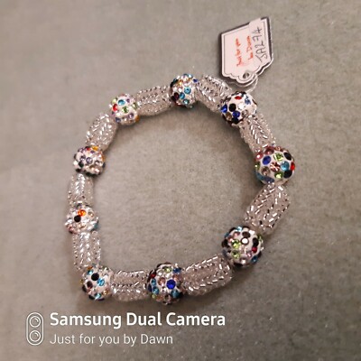 Handarbeit - Regenbogen Shamballa Perlen und Silber Perlen Webarmband, Ohrringe oder Set