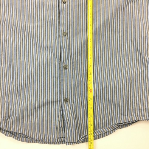 Camisa Merona Azul Gris a Rayas Botones Mangas Largas 100% Algodón Talla L - Imagen 4 de 9