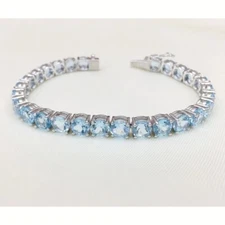 21.60 Ctw Lab Created Blue Topaz 14K White Gold Plated Tennis 6 MM Bracelets