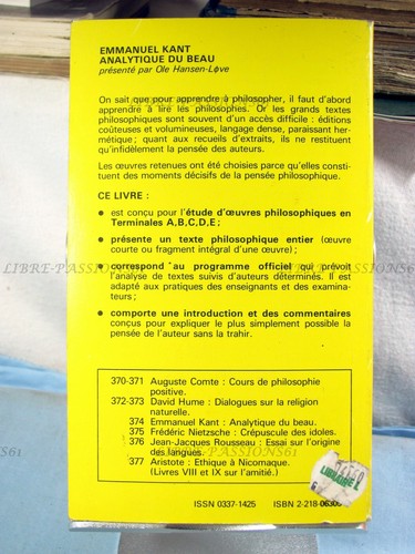 ANALYTIQUE DU BEAU, EMMANUEL KANT, BILDUNGSPROFIL, EDITIONS HATIER, 1983 - Bild 2 von 11