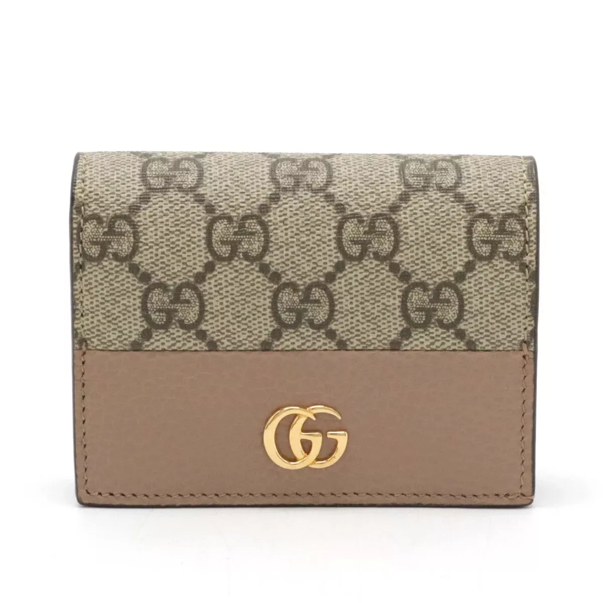 Gucci Double G GG Supreme étui à cartes portefeuille double pli PVC beige rose poussiéreux authentique